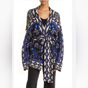 FARM Rio Macaw Forest Tie-Belt Beaded Cardigan S